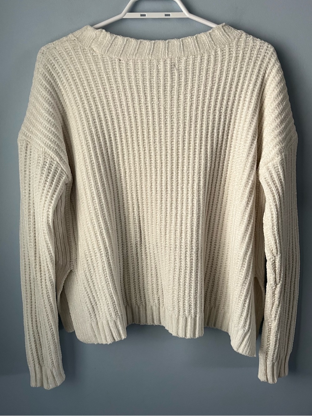 Aerie White Chenille-Knit Soft Ribbed Crewneck Cozy Sweater Size M - Picture 2 of 8